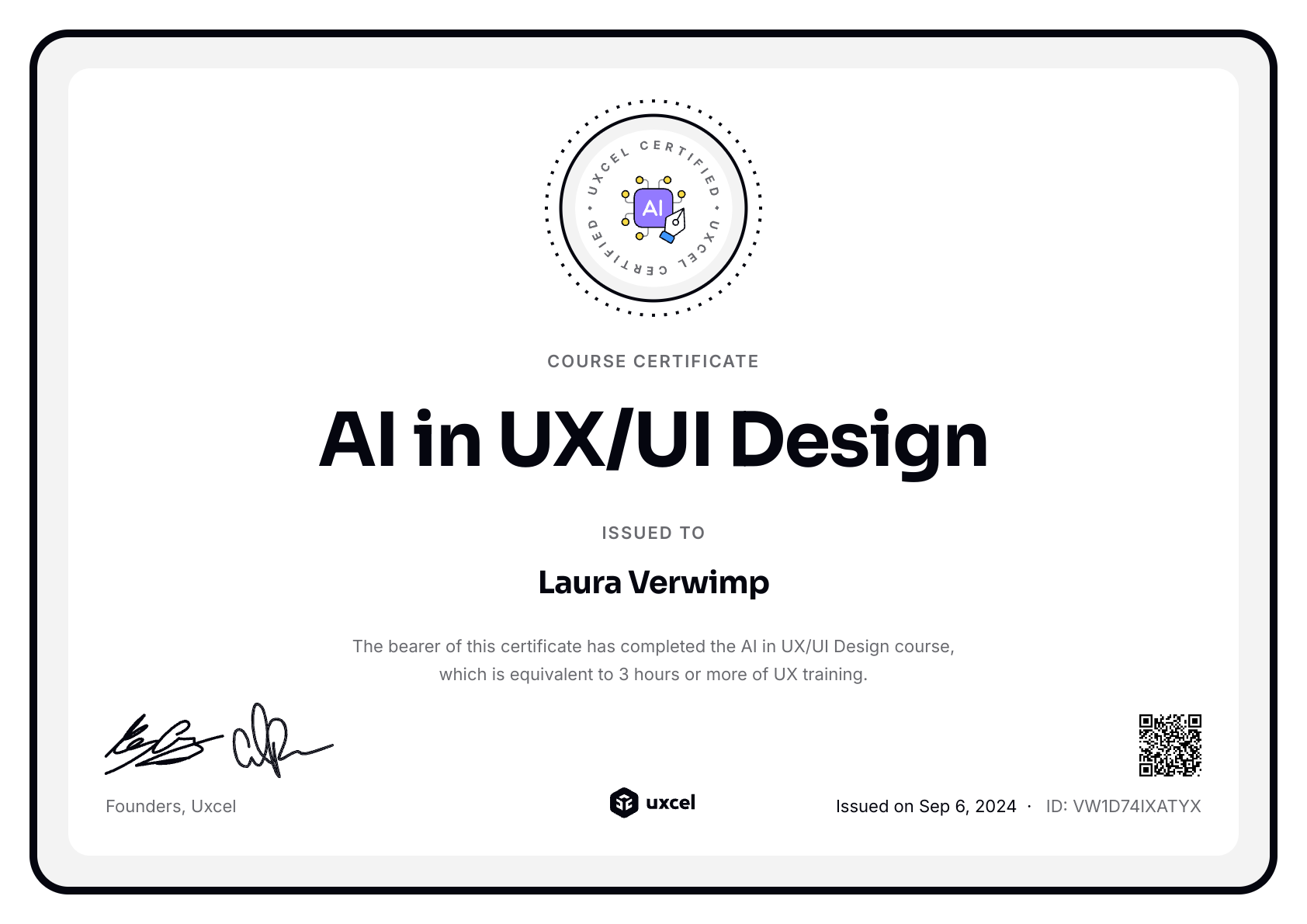 Laura Verwimp's certificate